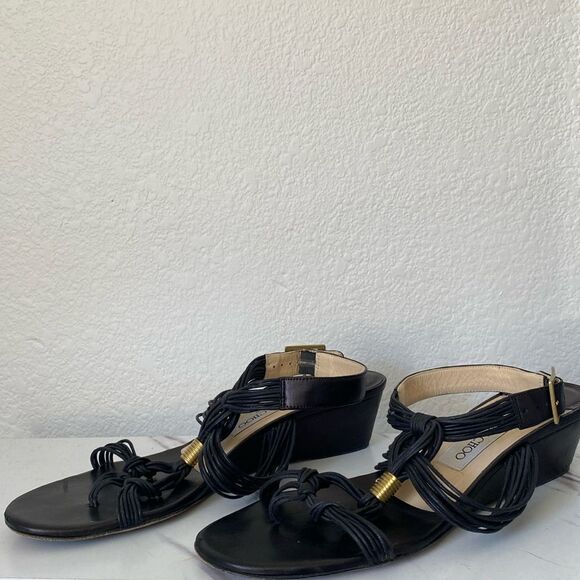 Jimmy Choo Black buckle ankle strap wedge sandals - Picture 1 of 10